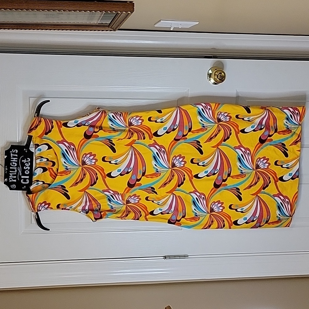 J.W. Treci Yellow Dress L Sleeveless Retro Floral
